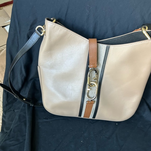 Taupe Furla shoulder bag with tan and black straps - Picture 1 of 3